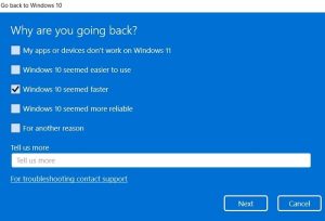 Windows11 التراجع عن سؤال استبيان Windows10